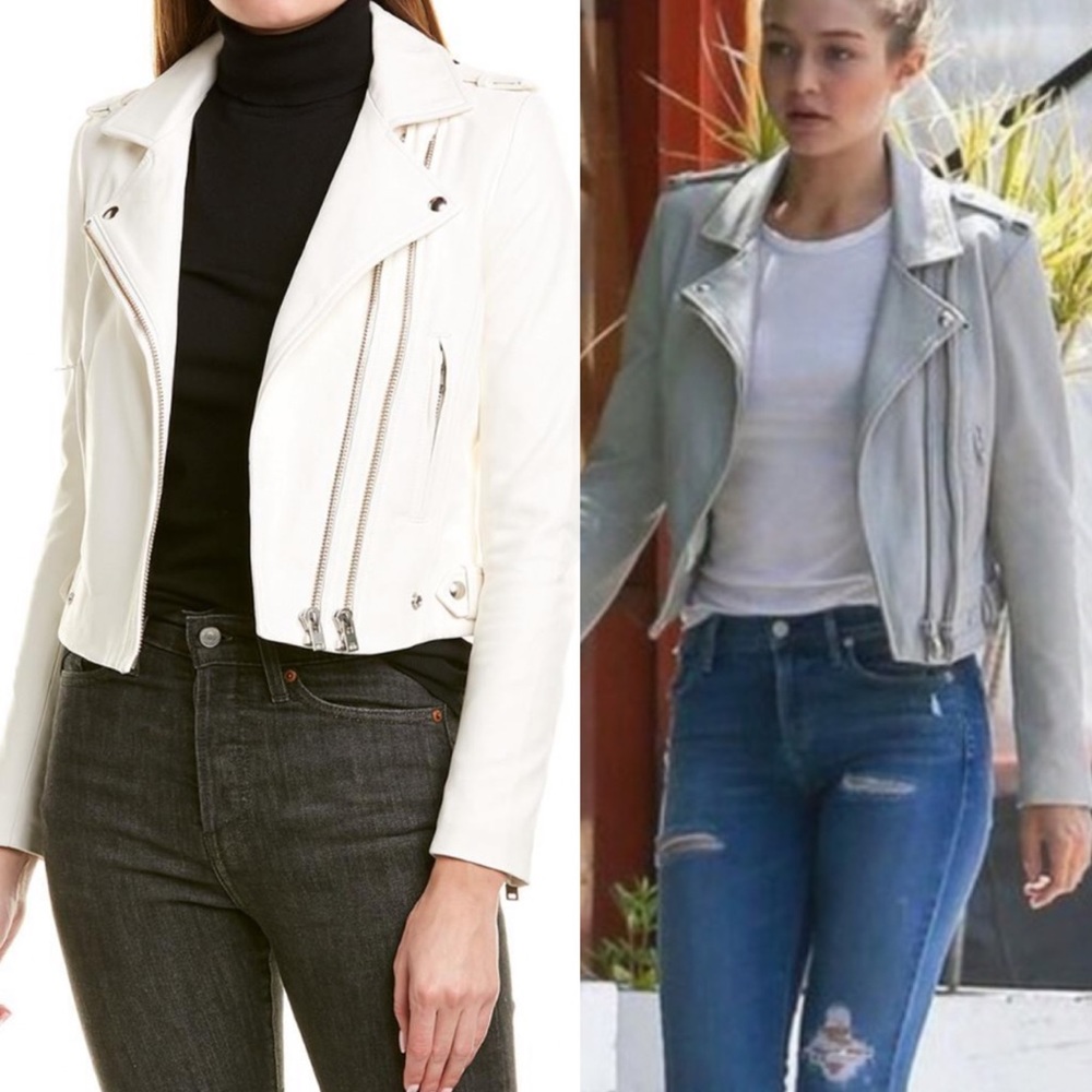 IRO Luigaspe Leather Biker Jacket White in Size 38